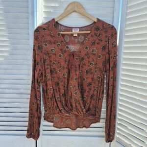 Mossimo Supply Rust Floral Blouse Flowy Womens Size M/L Coastal Cowgirl 2013